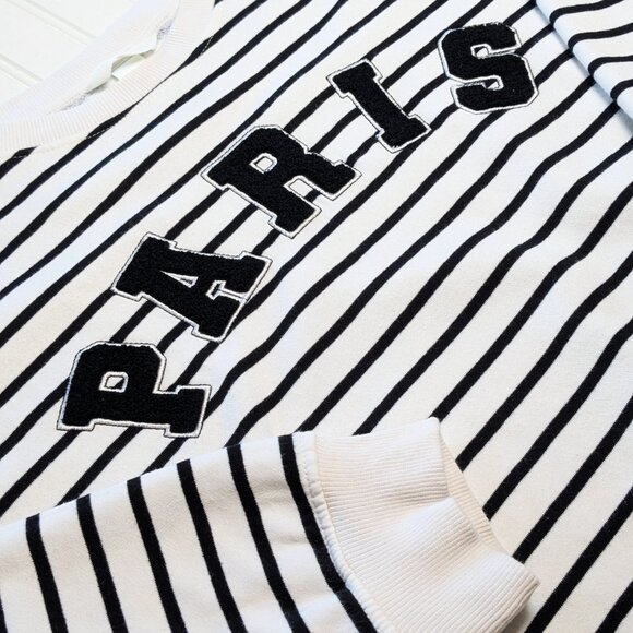 H&M Striped Paris Crew Neck Sweatshirt SZ L - Picture 5 of 10